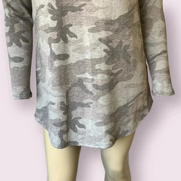 Bombom New Camouflage Long Sleeves Tunic T Shirt Knit Tops Size S Charcoal Gray - Picture 5 of 16